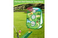 Titqwop 4-in-1 Sticky Golf Games Set for Kids & Adults – Golf Putting Mat, Chipping Net, Cornhole Board & Retractable Club | Indoor/Outdoor Pra