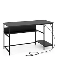 55 Inch Computer Desk with 4 Power Outlets and Cpu Stand