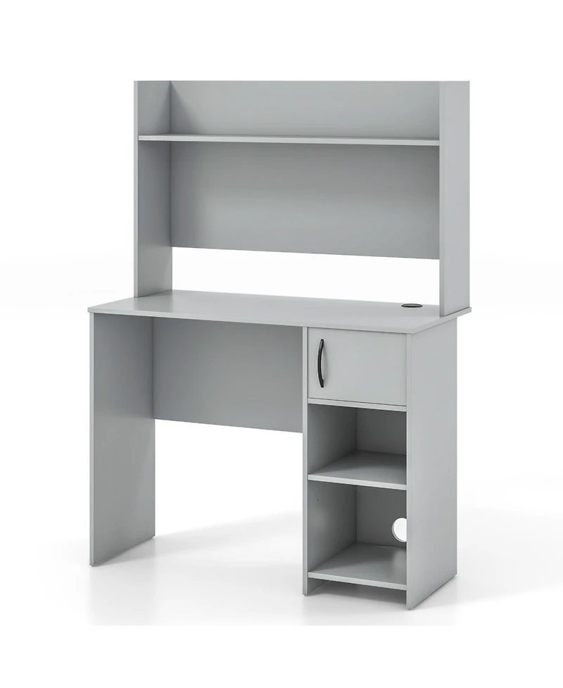 Home Office Desk with Raised Display Shelf and 2 Open Shelves