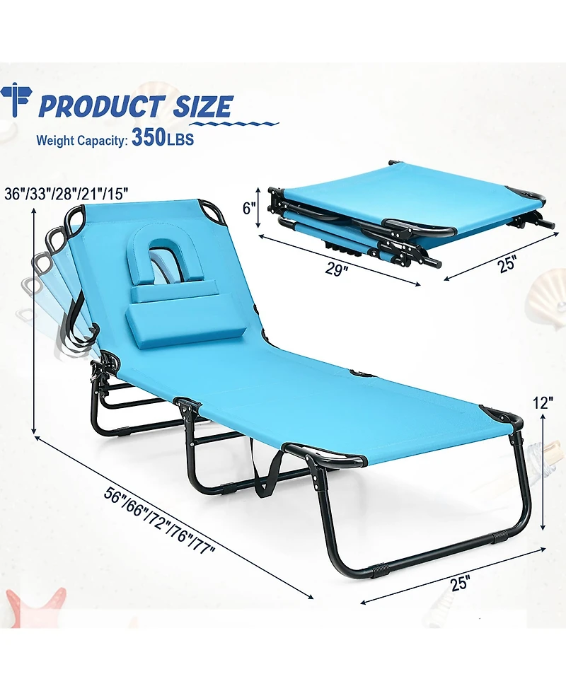 Gymax Folding Chaise Lounge Chair Bed Adjustable Patio Beach Camping Recliner