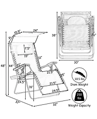 Gymax Folding Recliner Zero Gravity Lounge Chair W/ Shade Canopy Cup Holder