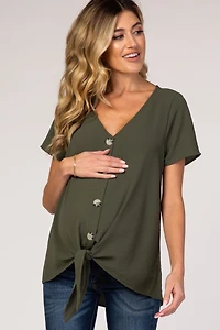 Pinkblush Maternity Light Olive Button Tie Front Top