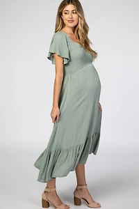 Pinkblush Maternity Ivory Smocked V-Neck Midi Dress