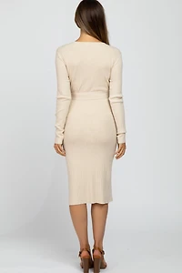 Pinkblush Maternity Beige Tie Front Sweater Midi Dress