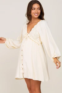 Pinkblush Maternity Beige Crochet Lace Button Front Dress