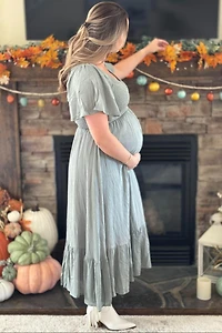 Pinkblush Maternity Ivory Smocked V-Neck Midi Dress