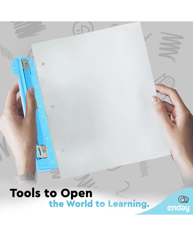 3 Hole Punch Pink, Portable Puncher for Ring Binder, Sheets Capacity, Removable Chip Tray, 10” Ruler School, Office, 1 Pc-by Enday