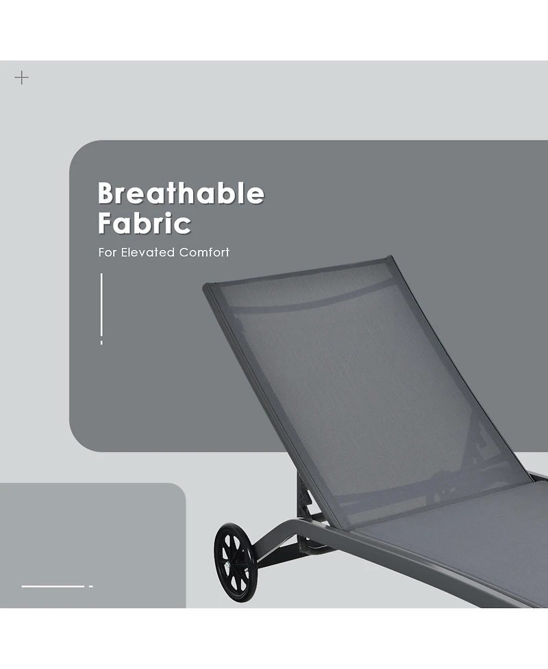 Gymax Outdoor Chaise Lounge Chair Adjustable Patio Recliner w/ Wheels