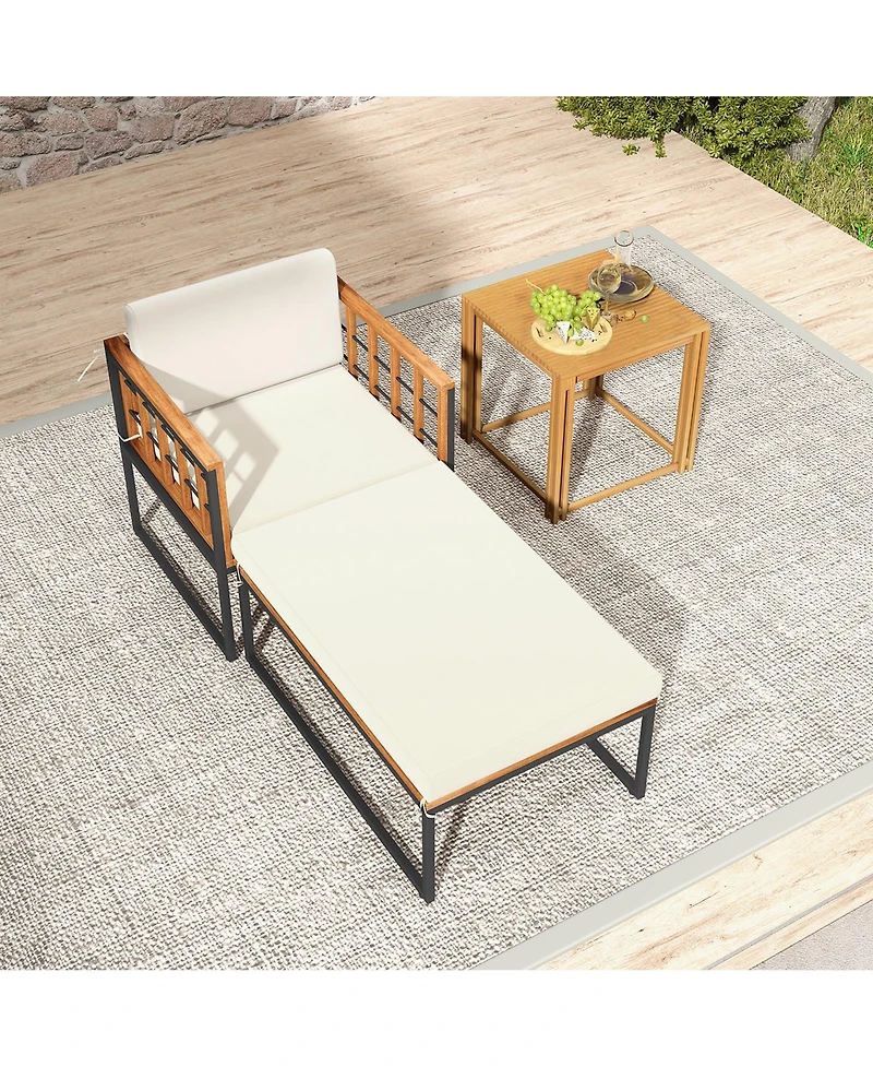 Gymax 2PCS Outdoor Chaise Lounge Chair Acacia Wood Heavy Duty 1200 lbs Weight Capacity