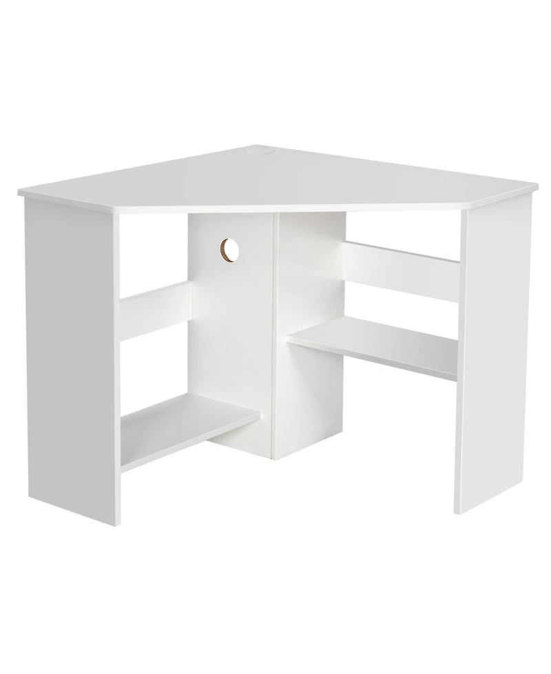 Corner Computer Desk Triangle Writing Workstation with Storage Shelf
