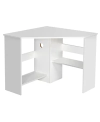 Corner Computer Desk Triangle Writing Workstation with Storage Shelf