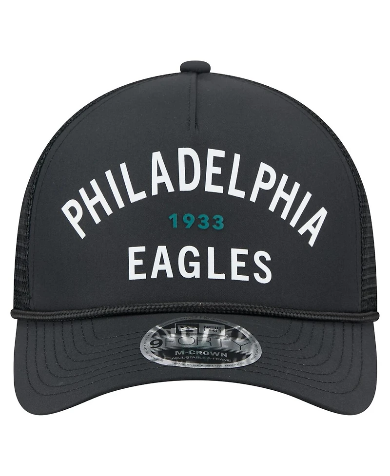 New Era Men's Black Philadelphia Eagles Active Minimalist M-Crown A-Frame 9FORTY Adjustable Hat