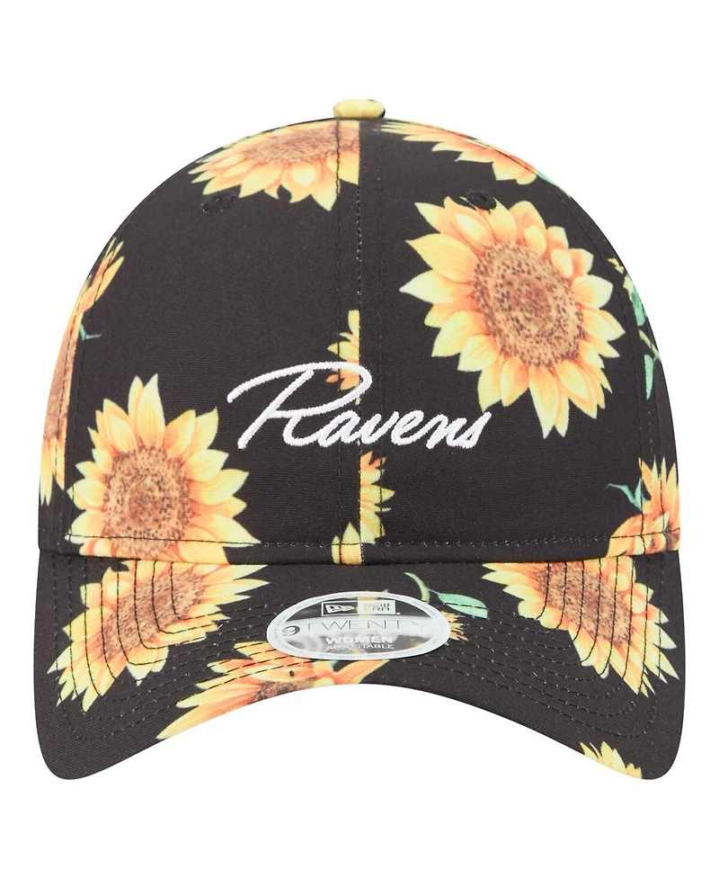 New Era Women's Black Baltimore Ravens Adventure Sunflower 9TWENTY Adjustable Hat