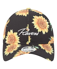 New Era Women's Black Baltimore Ravens Adventure Sunflower 9TWENTY Adjustable Hat