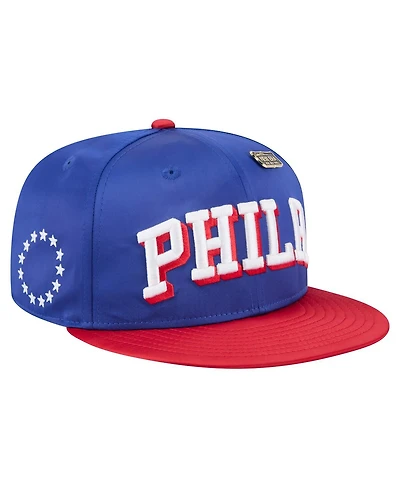 New Era Men's Royal/Red Philadelphia 76ers Throwback Satin Vintage Pin Two-Tone 59FIFTY Fitted Hat