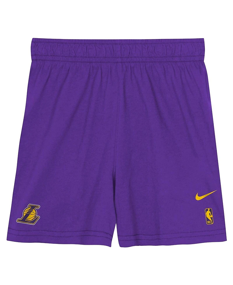 Nike Big Boys and Girls 2-Piece Purple Los Angeles Lakers Practice T-Shirt Shorts Set