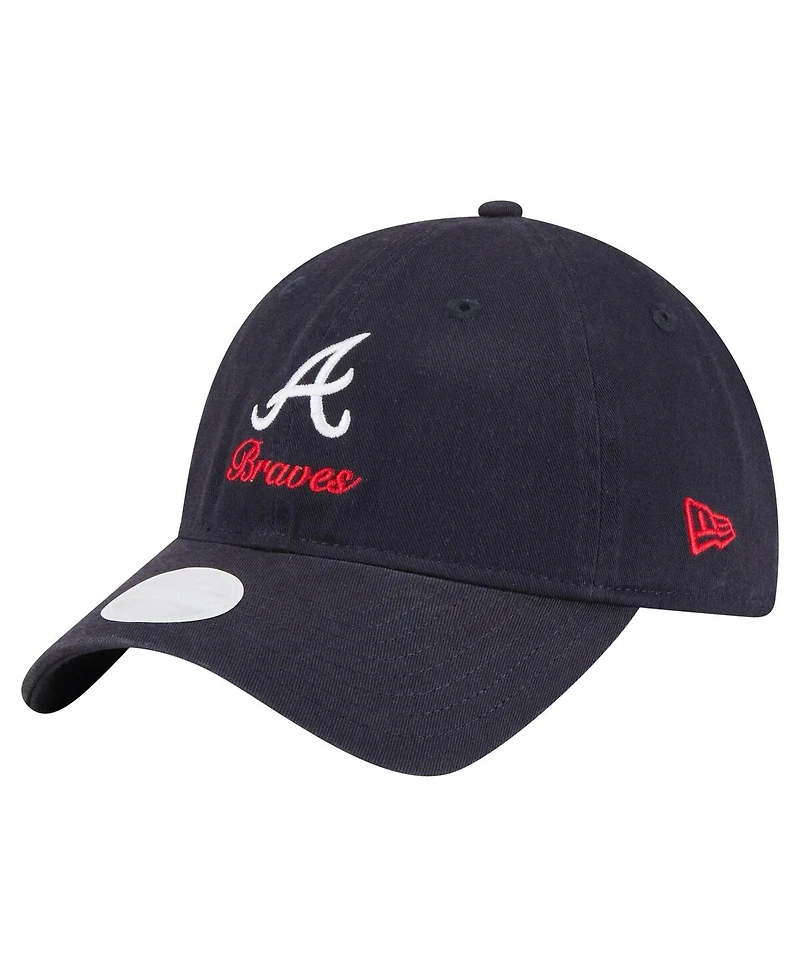 New Era Women's Navy Atlanta Braves Preppy Team 9TWENTY Adjustable Hat