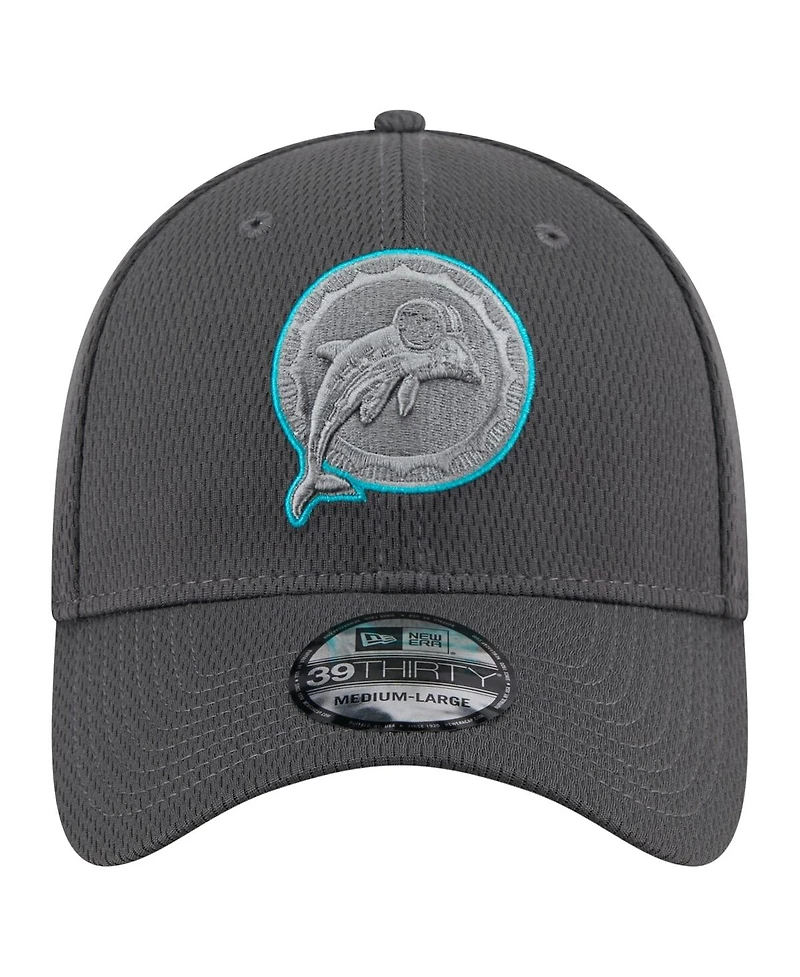 New Era Men's Graphite Miami Dolphins Throwback Logo Main 39THIRTY Flex Hat