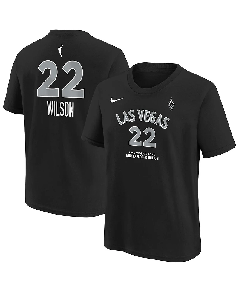 Nike Big Boys and Girls A'ja Wilson Black Las Vegas Aces Explorer Edition Name Number T-Shirt