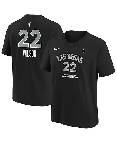 Nike Big Boys and Girls A'ja Wilson Black Las Vegas Aces Explorer Edition Name Number T-Shirt