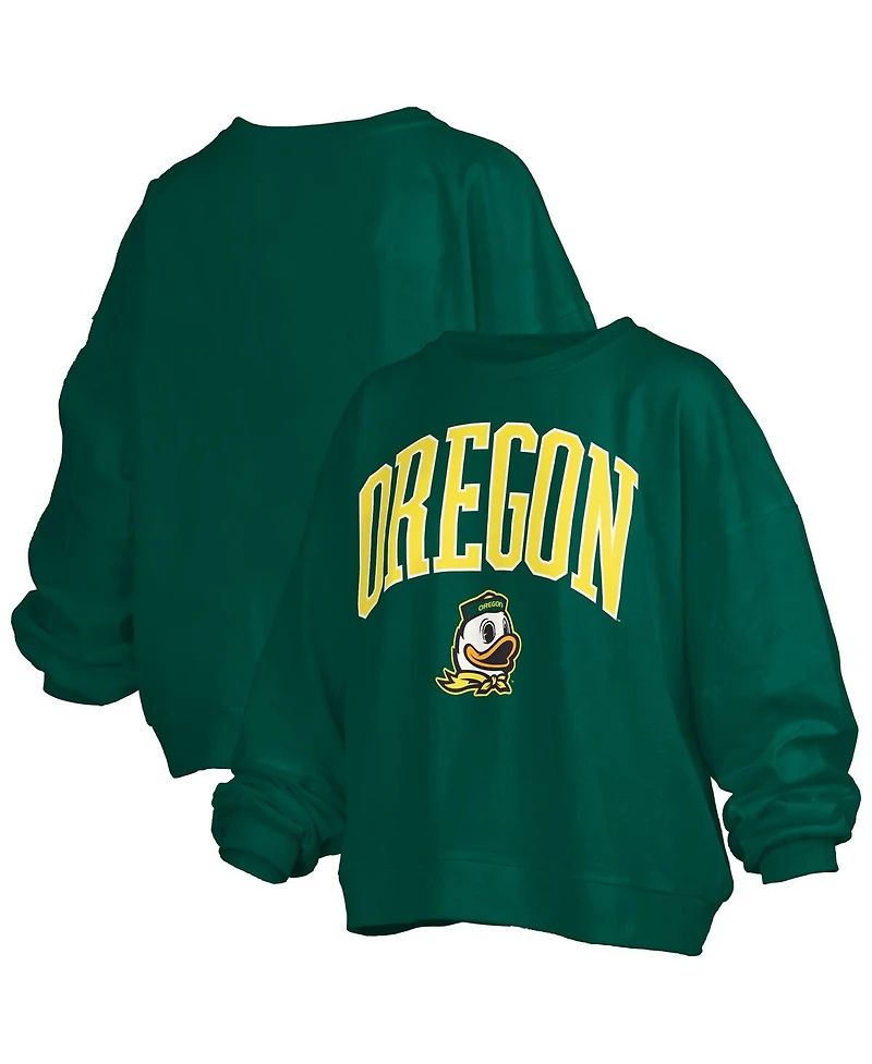 Pressbox Women's Oregon Ducks Janise Arch Over Logo Waist Length Oversized Pullover Sweatshirt