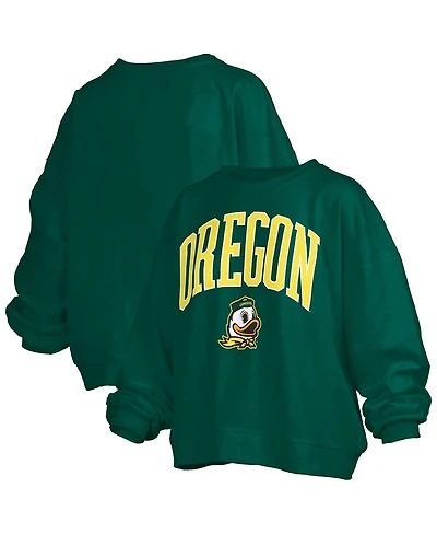 Pressbox Women's Oregon Ducks Janise Arch Over Logo Waist Length Oversized Pullover Sweatshirt