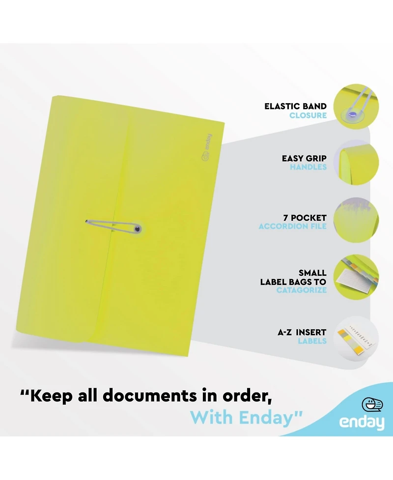 Accordion File Organizer Blue, 7 Pocket Expanding and Cover Folder with Labels, Plastic Portable Desktop Letter A4 Paper