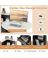 Front Reception Office Desk with Open Shelf and Lockable Drawer