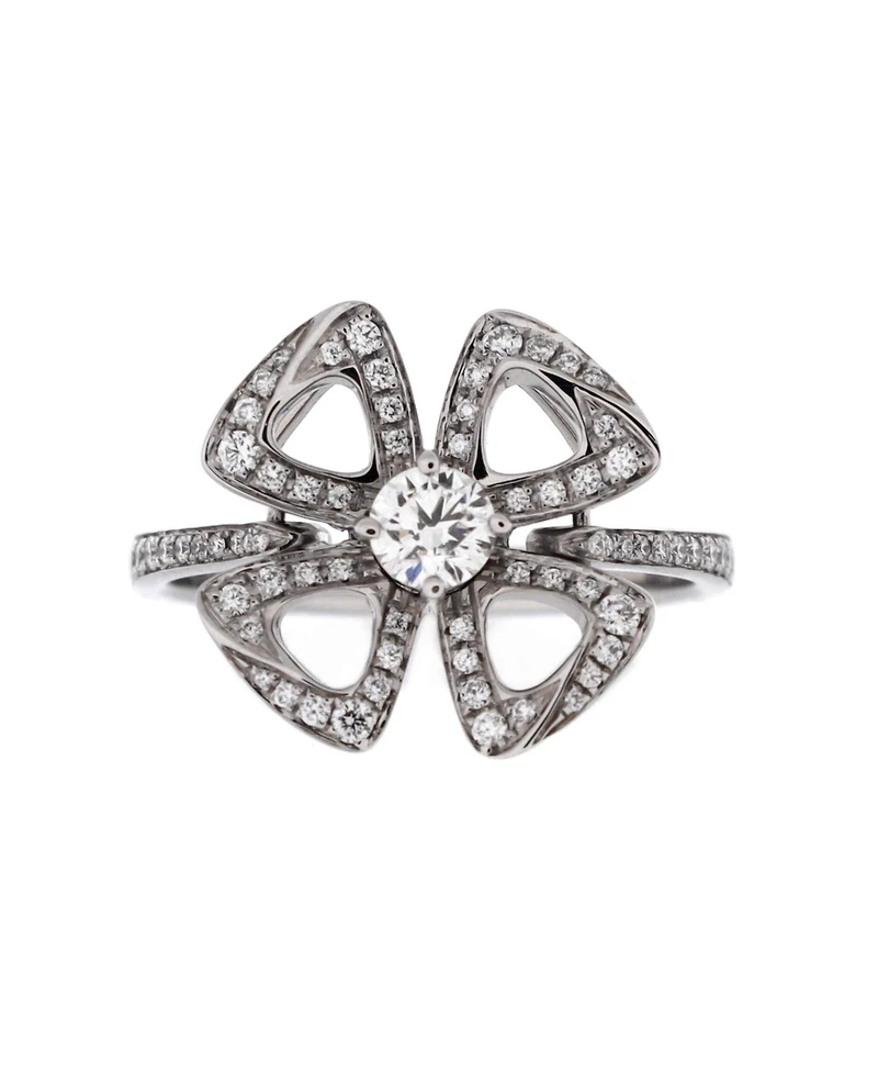 Pre-Owned Bvlgari Small Fiorever Ring 18K White Gold and Pave Diamonds