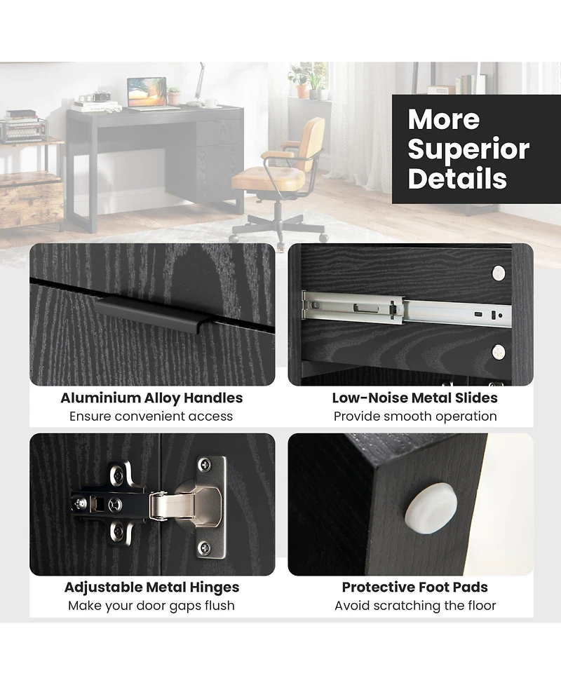 Modern Computer Desk Writing Workstation with Cabinet and Drawer