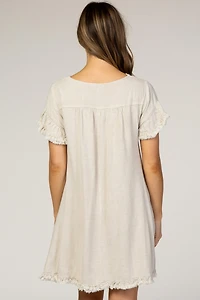 Pinkblush Maternity Beige Fringe Linen Dress