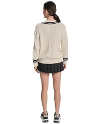 Dkny Sport Women's Cotton Cable Knit V-Neck Sweater