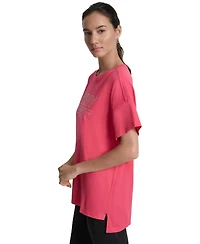 Dkny Sports Women's Rhinestone-Logo Drop-Shoulder T-Shirt