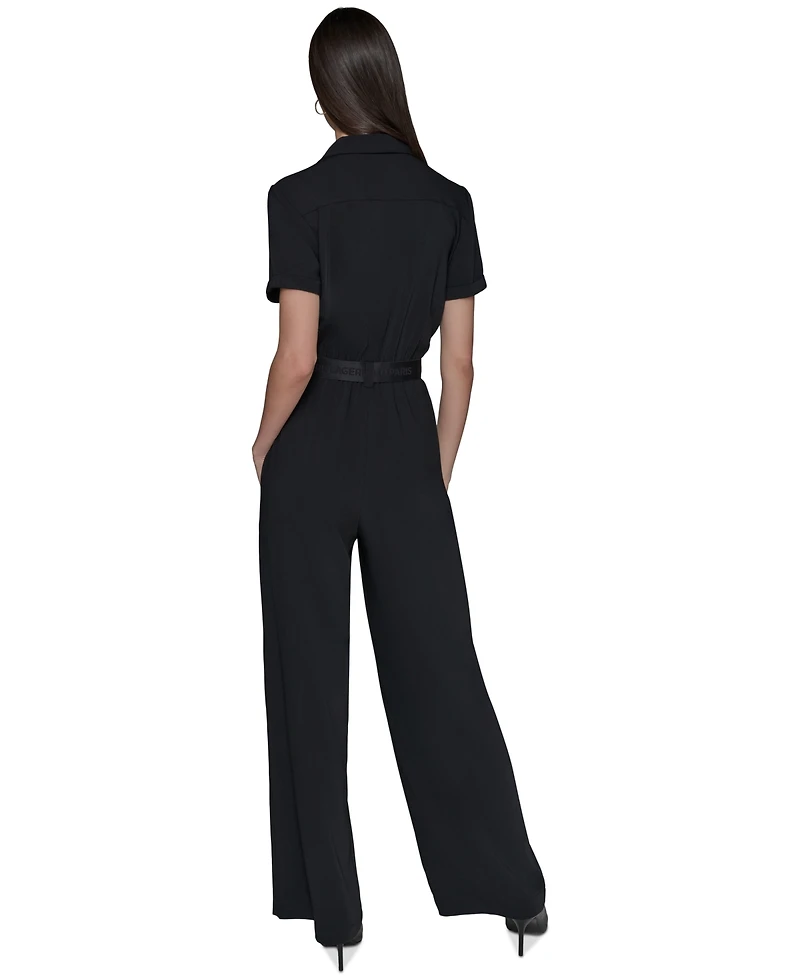 Karl Lagerfeld Paris Women's Button-Down Belted Jumpsuit
