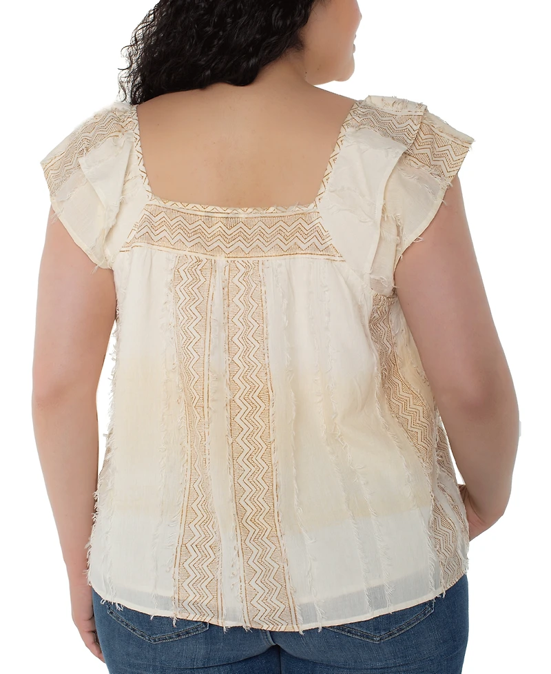 Liverpool Los Angeles Plus Chevron Stripe Flutter-Sleeve Square-Neck Blouse