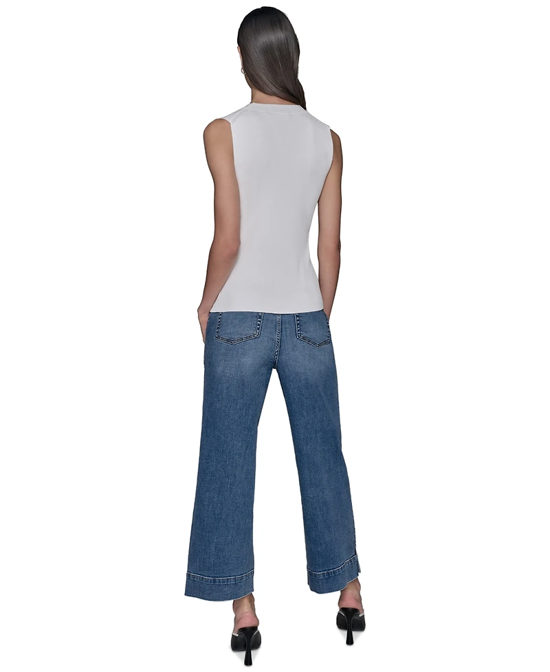 Karl Lagerfeld Paris Women's Ribbed Button-Front Sweater Tank Top