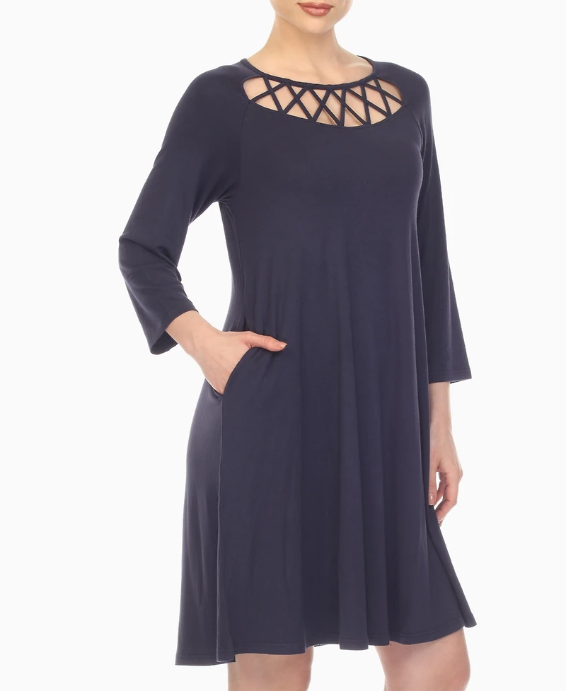 White Mark Women's Criss Cross Neckline A-line Dress