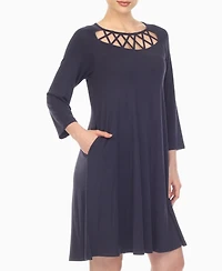 White Mark Women's Criss Cross Neckline A-line Dress