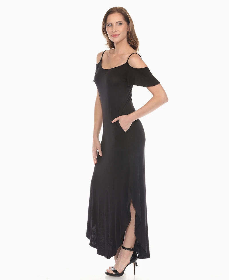 White Mark Women's Cold Shoulder Full Length Maxi Dress