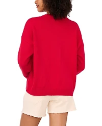 Vince Camuto Women's Cotton Crab Crewneck Relaxed Sweater