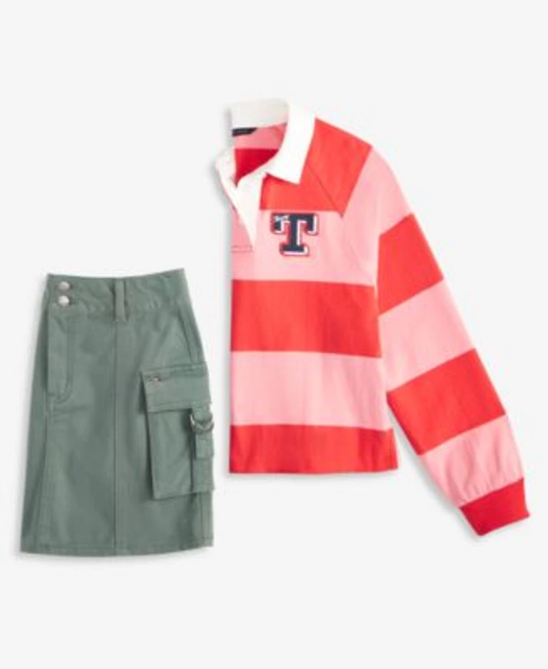 Tommy Hilfiger Big Girls Rugby Stripe Sweatshirt Cargo Skirt