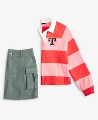 Tommy Hilfiger Big Girls Rugby Stripe Sweatshirt Cargo Skirt