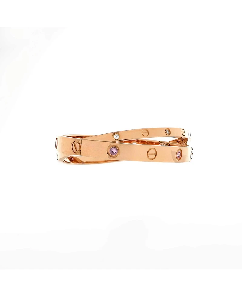 Pre-Owned Cartier Double Love Bracelet 18K Rose Gold with Pink Sapphires and Diamonds