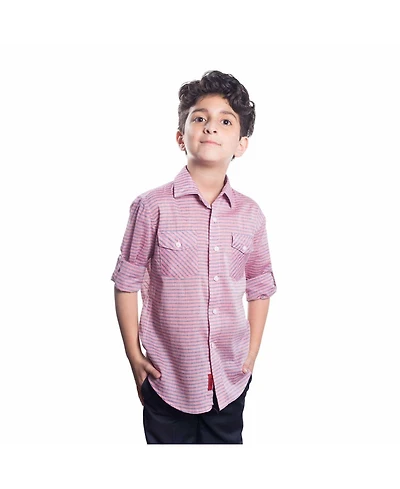 Elie Balleh Little Boys Red Slim Fit Striped Shirt For