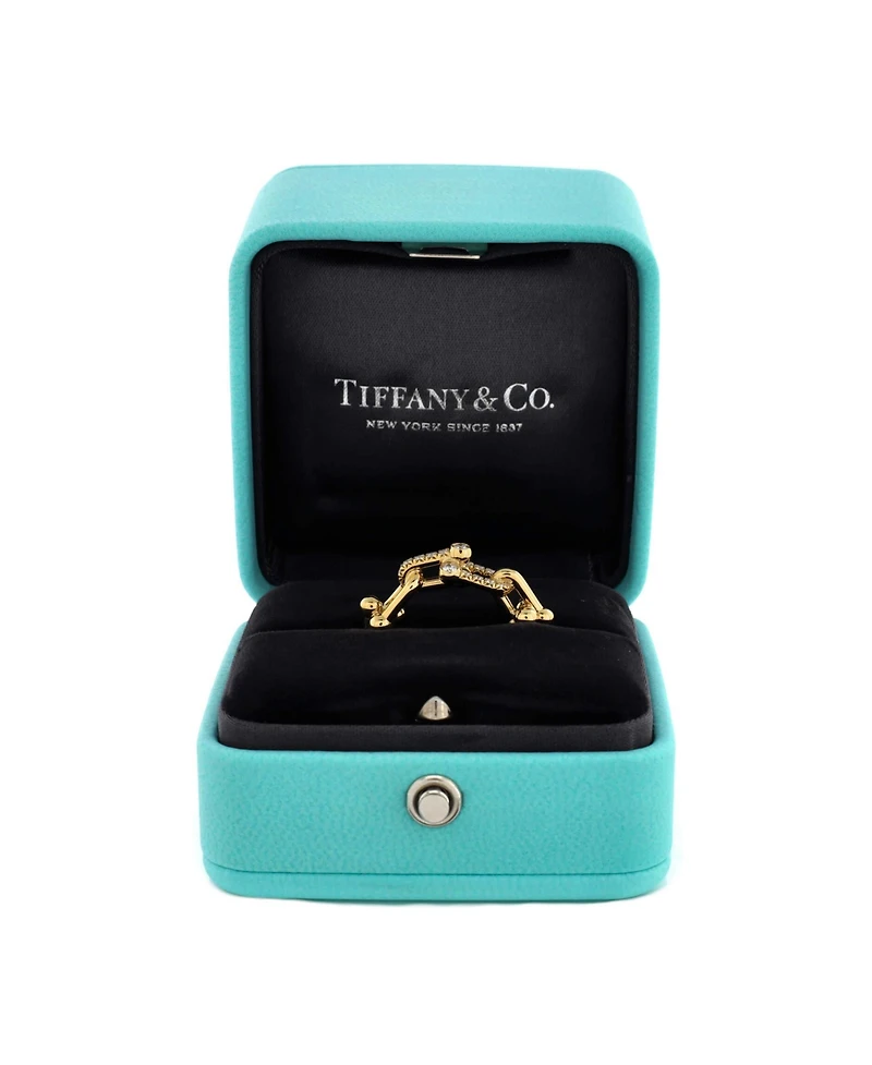 Pre-Owned Tiffany & Co. Small HardWear Link Ring 18K Gold with Diamonds