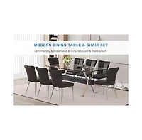 Streamdale Elegant Glass Dining Set with Black Pu Striped Chairs (71"x35.4")