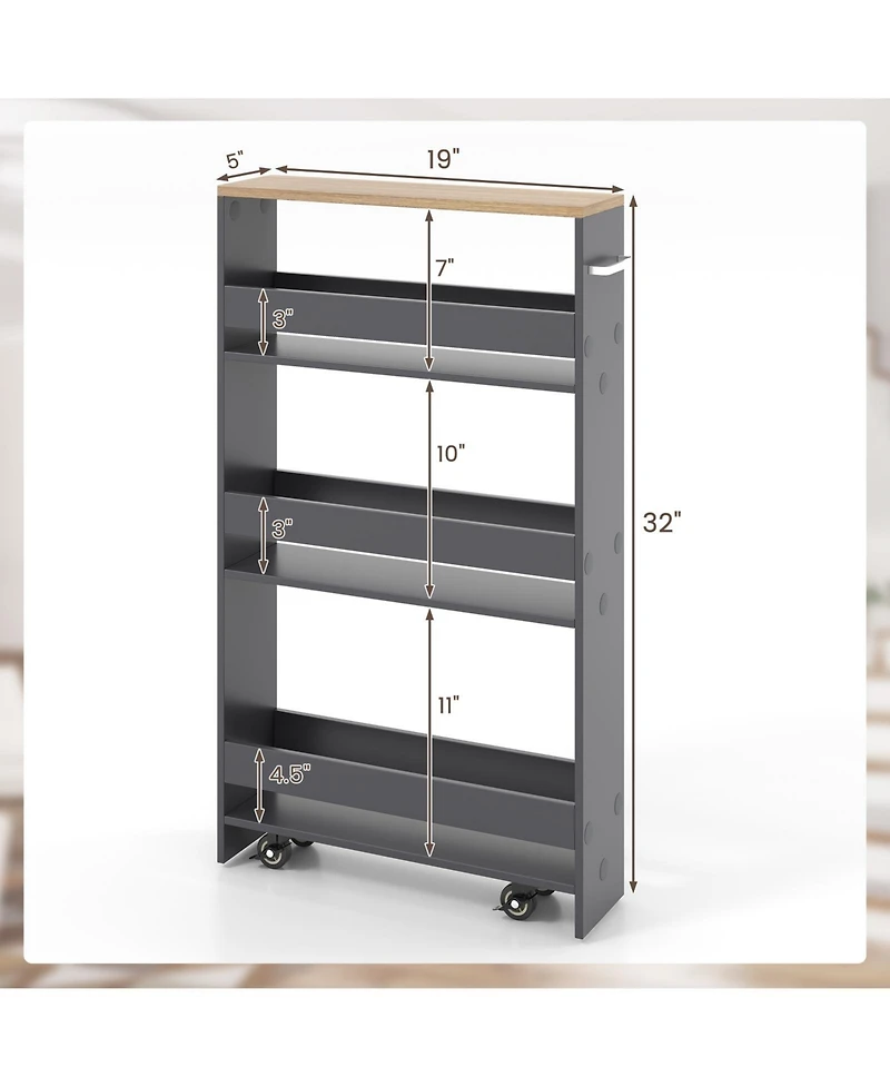 Rolling Kitchen Slim Storage Cart Mobile Shelving Organizer with Handle