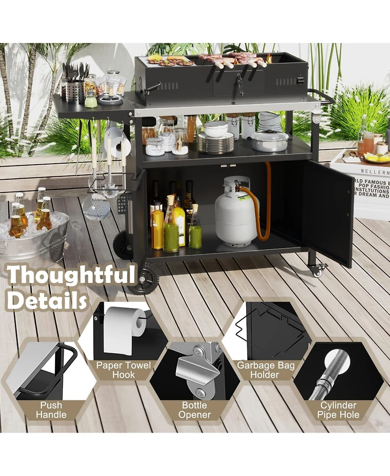 Outdoor Grill Cart with Storage and Folding Stainless Steel Top