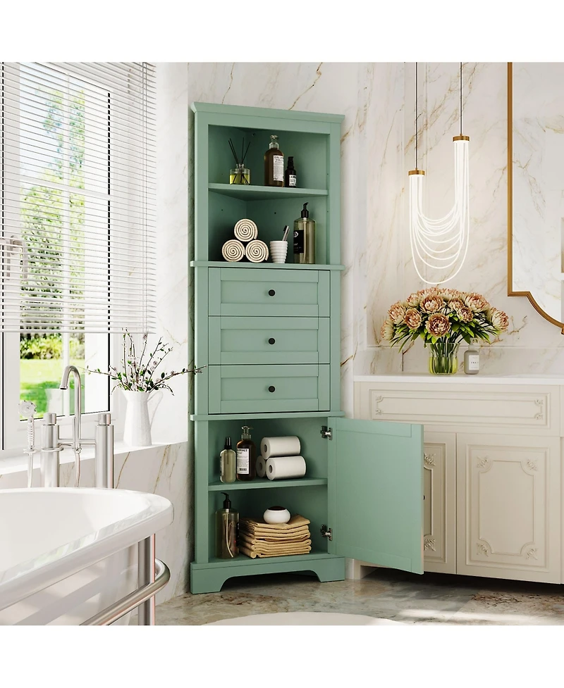 Casainc 68.9"H Triangle Tall Cabinet with 3 Drawers and Adjustable Shelves for Bathroom/Living Room