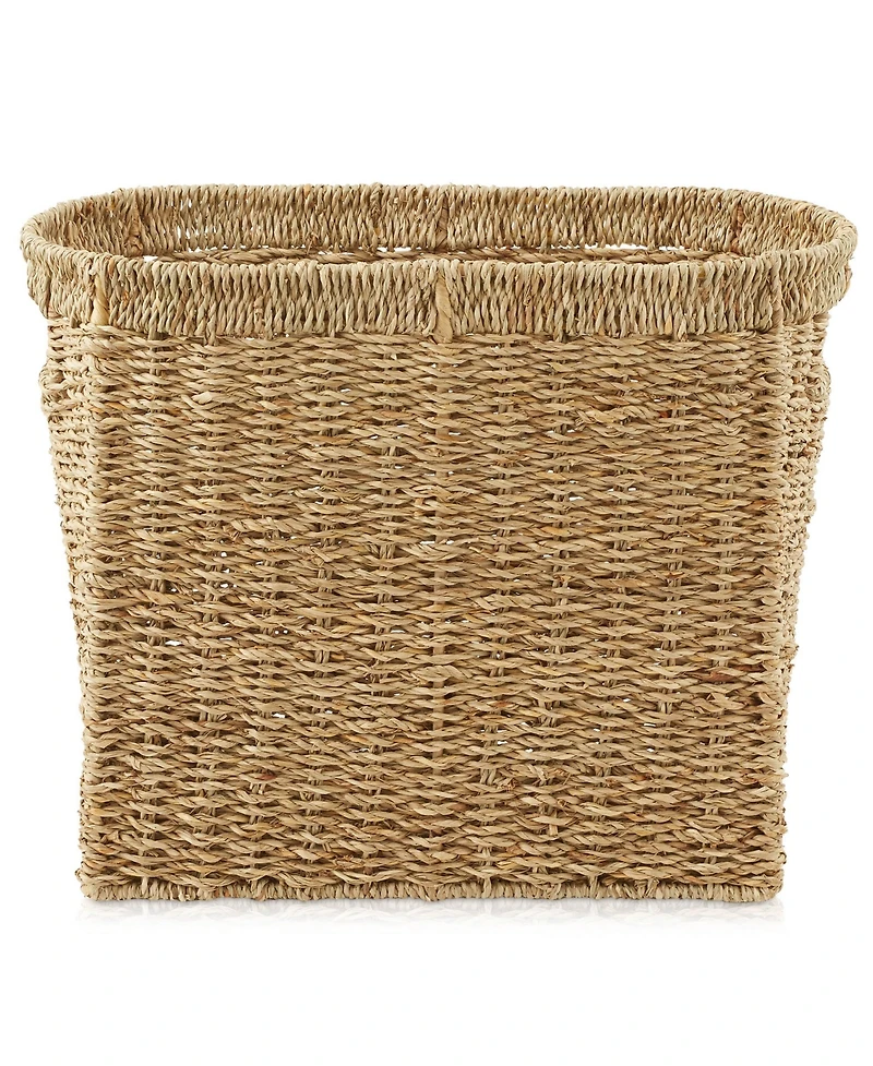 Casafield Magazine Holder Basket with Handles - Oval Seagrass Storage Bin for Bathroom, Home Office - Natural